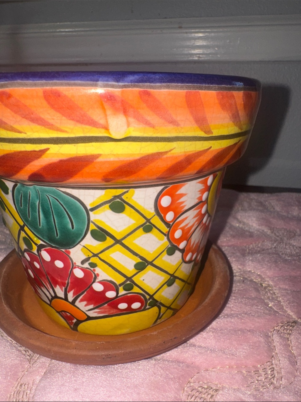 Hand-Painted Orange Floral Talavera Ceramic Planter - Picture 5 of 10